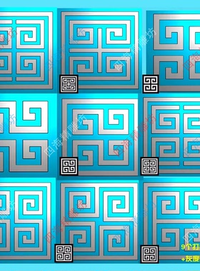 A1220九款打包万字纹回纹方花柱头贴花浮雕精雕图JDP灰度图BMP