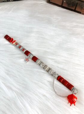 意大利模块手链虞书欣应援红色石榴名字首字母蝴蝶吊坠可做手表链