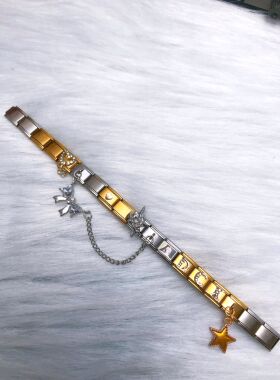 意大利模块手链应援丁程鑫名字字母表带蝴蝶结双链星星定制照片