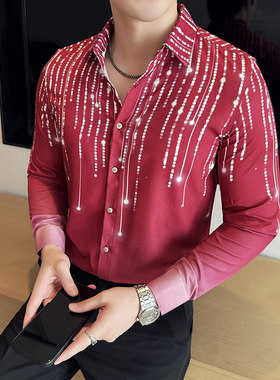 个性渐变色长袖亮片衬衫演出服装