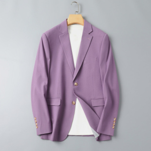 男装 高级感紫色双扣西装 痞帅纯色正装 秋冬季 婚礼休闲西服外套 男士