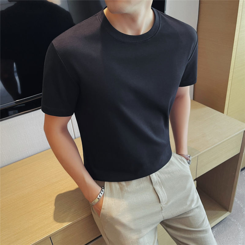2026夏季短袖T恤男士纯色圆领休闲百搭白色打底衫青少年潮流上衣