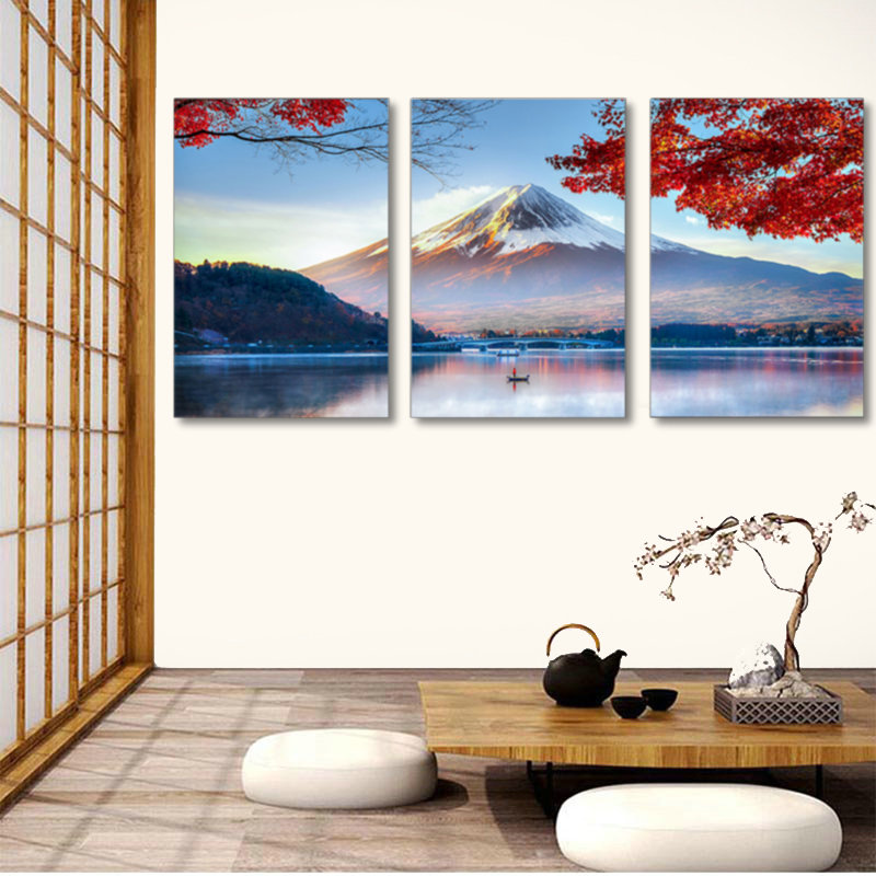 日本富士山花卉装饰画日式料理店居酒屋壁画沙发背景墙画餐厅挂画图片