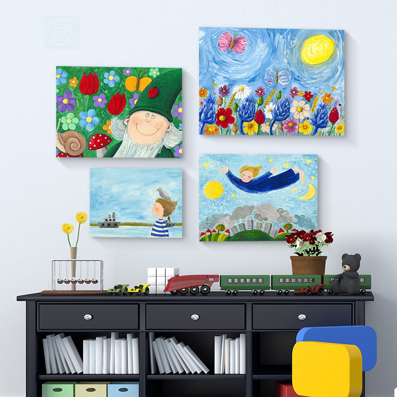 儿童房墙画女孩男孩卧室床头壁画房间创意卡通挂画幼儿园装饰画