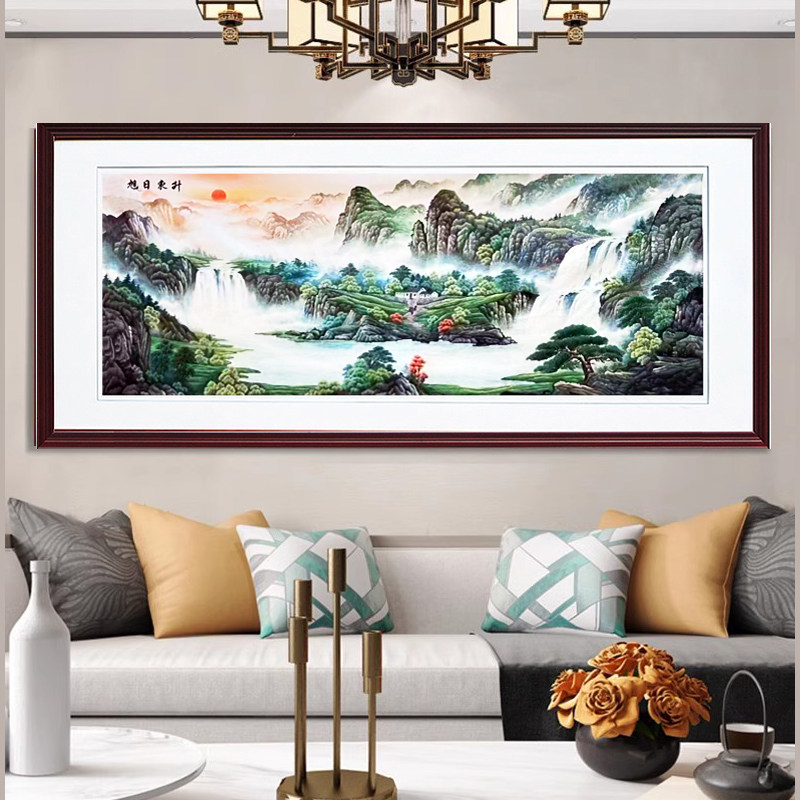 苏绣成品挂画旭日东升苏州纯手工刺绣沙发背景中式客厅山水装饰画,居家布艺,苏绣,淘宝优惠券,粉丝福利购,淘宝优惠卷