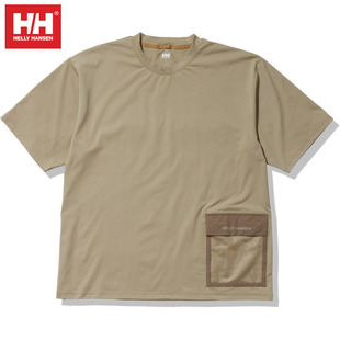 日本代购进口HH海丽汉森户外休闲T恤短袖男女速干宽松水陆网口袋