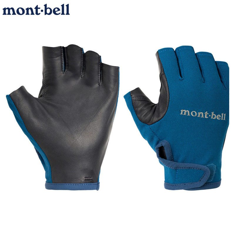 montbell露指徒步手套真皮半指