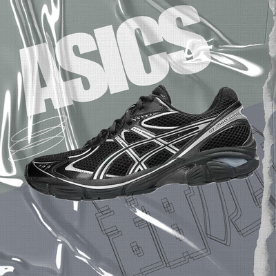 亚瑟士黑银防滑耐磨百搭跑步鞋