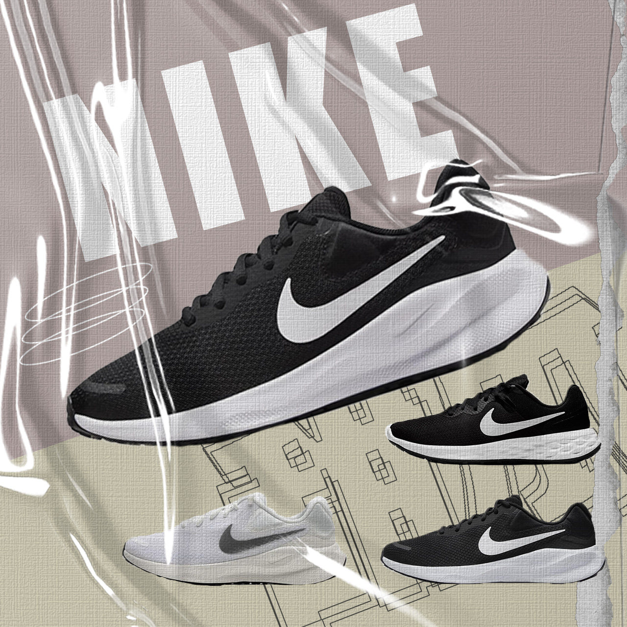 Nike REVOLUTION 5/6/7耐克透气低帮跑步鞋男款 黑色DC3728-003