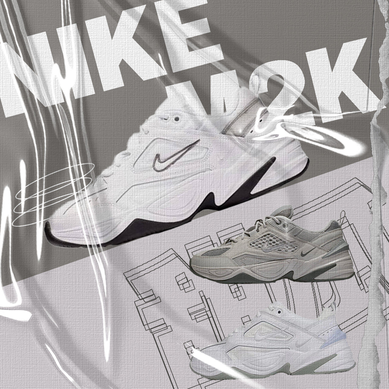 Nike/耐克M2K白灰银跑步鞋老爹鞋