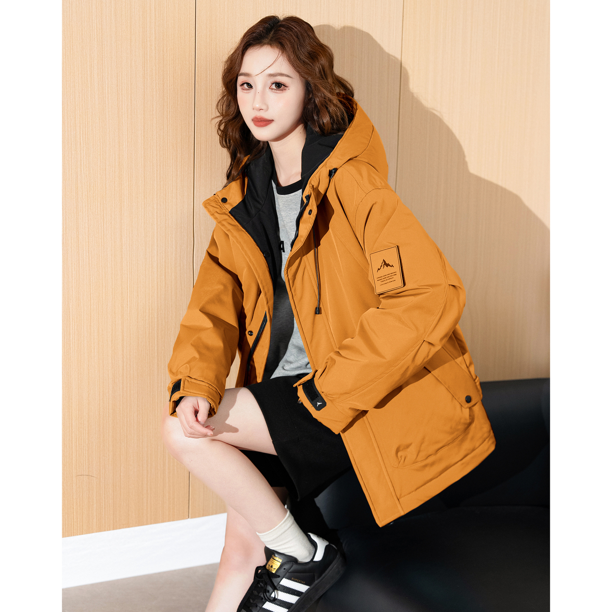 唐狮2025秋冬新款棉衣女连帽工装上衣休闲时尚设计感小众棉服yc