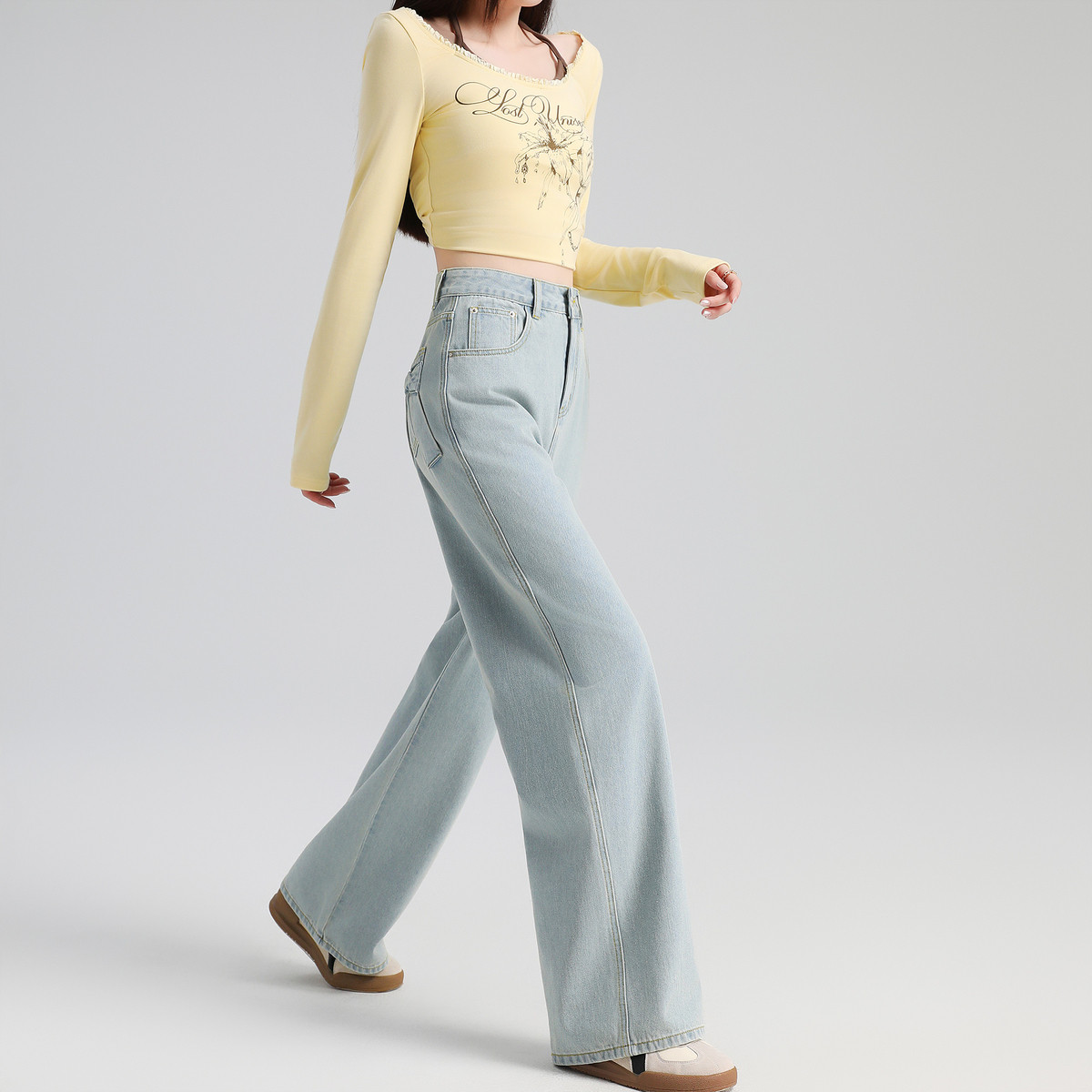 唐狮2026秋冬季牛仔长裤口袋蝴蝶结设计感少女风减龄阔腿裤显瘦,女装/女士精品,牛仔裤,淘宝优惠券,粉丝福利购,淘宝优惠卷