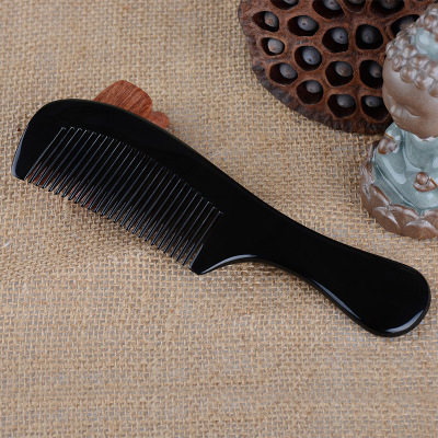 包邮天然正品 加厚黑水牛角梳18cm圆柄细齿