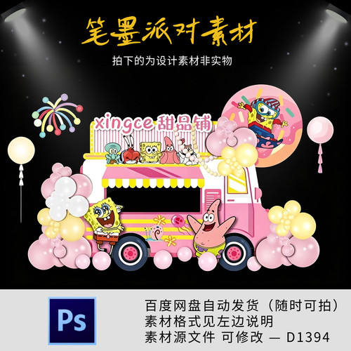 海绵宝宝派大星主题宝宝宴生日周岁十岁派对背景设计素材非实物ps