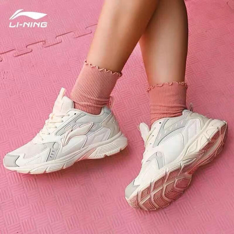 李宁女鞋运动鞋2024春款女子减震潮流跑鞋舒适系带休闲鞋arlq012