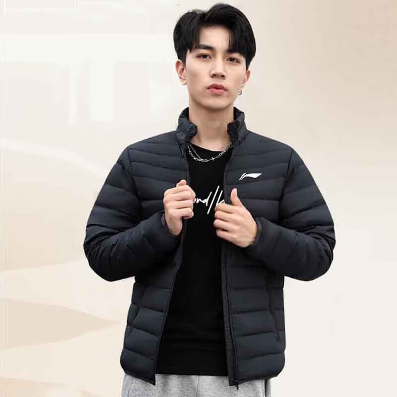 李宁短款羽绒服冬男士保暖立领潮流轻薄休闲运动鸭绒外套AYMS305