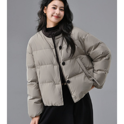 时尚聚酯纤维常规立领羽绒服保暖