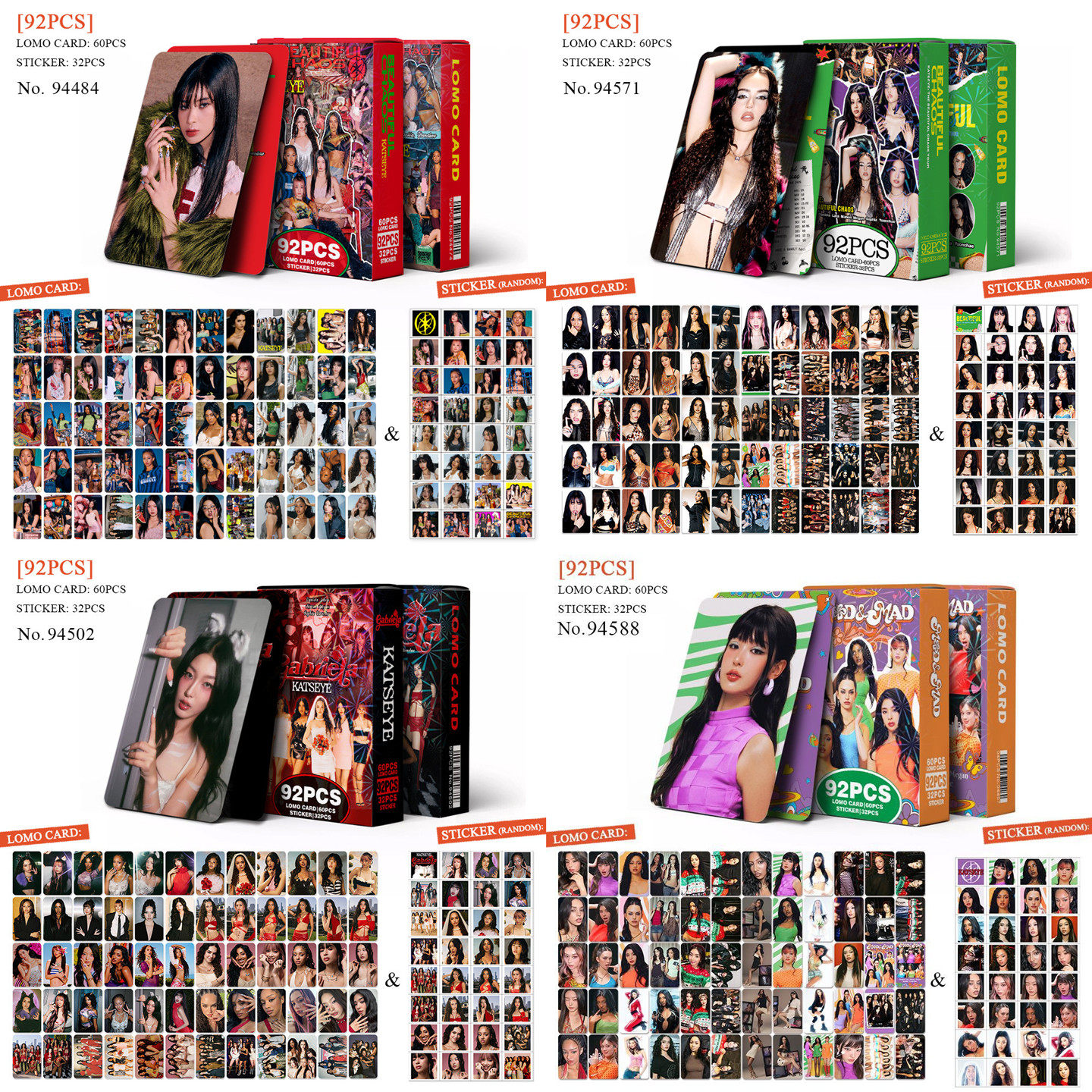 KATSEYE周边BEAUTIFULCHAOS小卡贴纸92张双面三寸盒装同款收藏