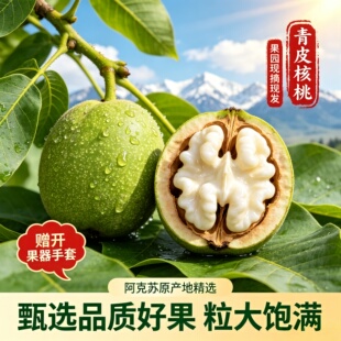 2026年新疆阿克苏新鲜湿核桃去青皮185纸皮绿皮薄皮嫩黑桃生绿皮