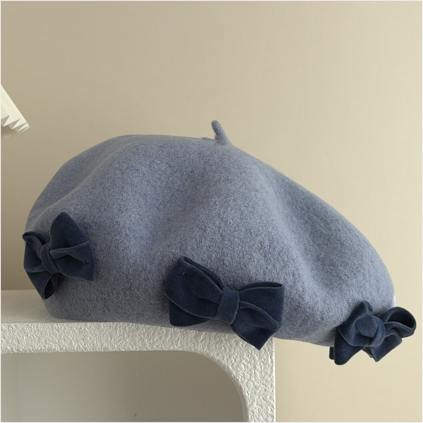 法式甜美蝴蝶结纯羊毛贝雷帽子女