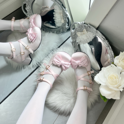 【丁香结】原创lolita鞋洛丽塔鞋高跟缎面芭蕾风配裙子公主鞋5cm