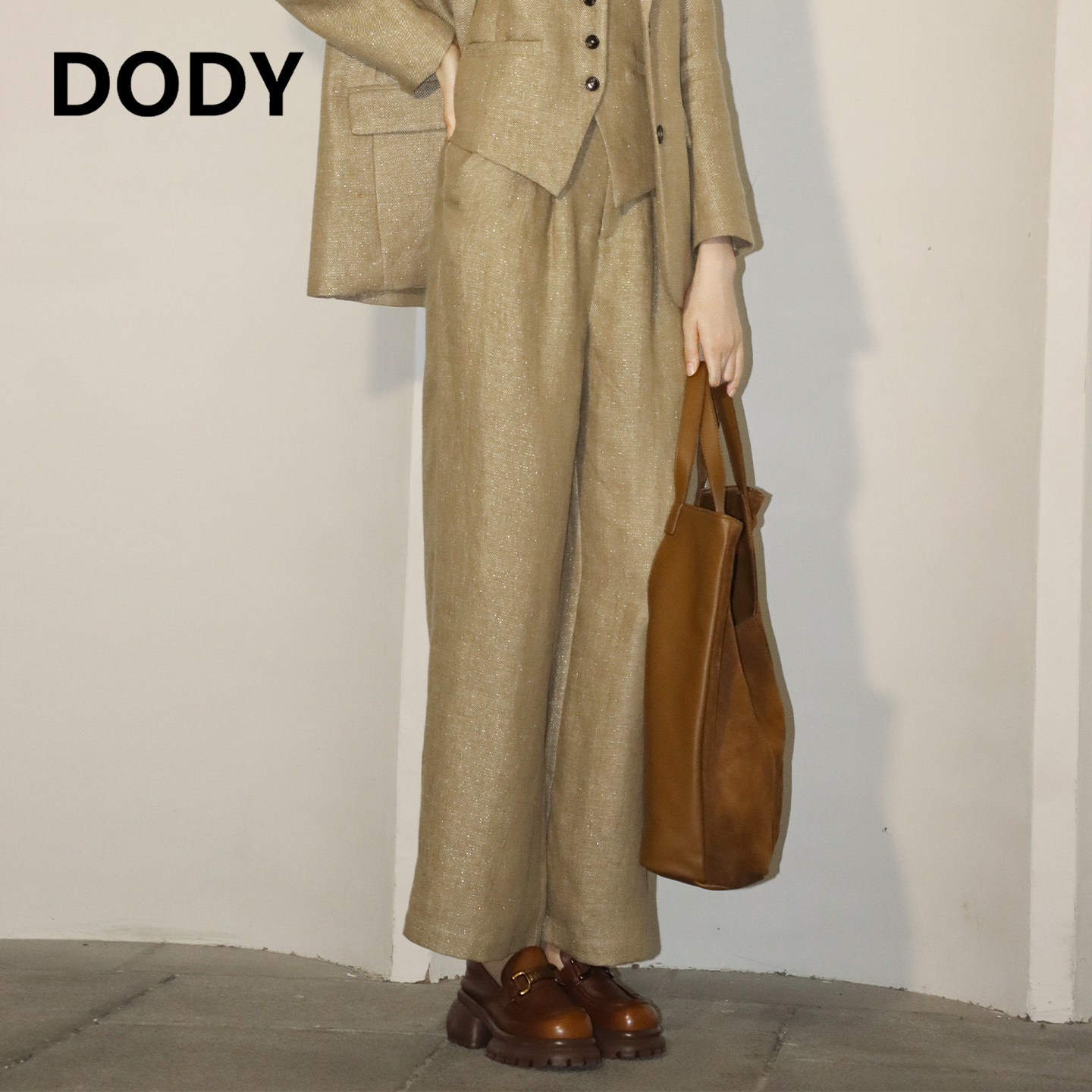 DODY读衣 老钱风色织静奢感金丝亚麻马甲西装套装