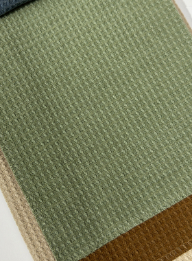 法式复古 窗帘 华夫格纹理 牛油果绿色 无明线高定工艺成品布艺SJ