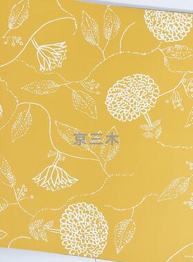 京三木 现代抽象花卉 纯纸墙纸 壁纸 柃檬黄色 卧室客厅背景墙 J2