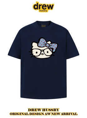 drew潮牌卡通HelloKitty短袖T恤男女宽松百搭情侣纯棉半袖上衣ins