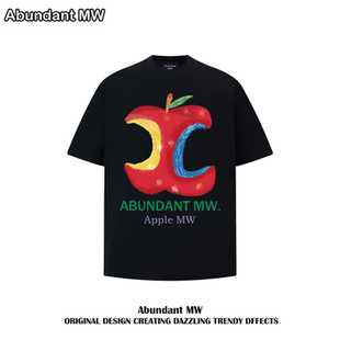 抽象苹果短袖 T恤男女休闲复古宽松情侣上衣 MW潮牌美式 Abundant