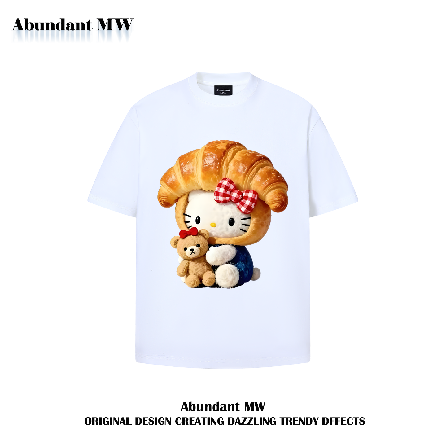 Abundant MW潮牌卡通Hellokitty短袖T恤男女休闲宽松纯棉百搭上衣