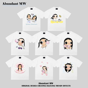 Abundant MW夏季学院风可爱卡通小玉印花短袖T恤女纯棉百搭上衣