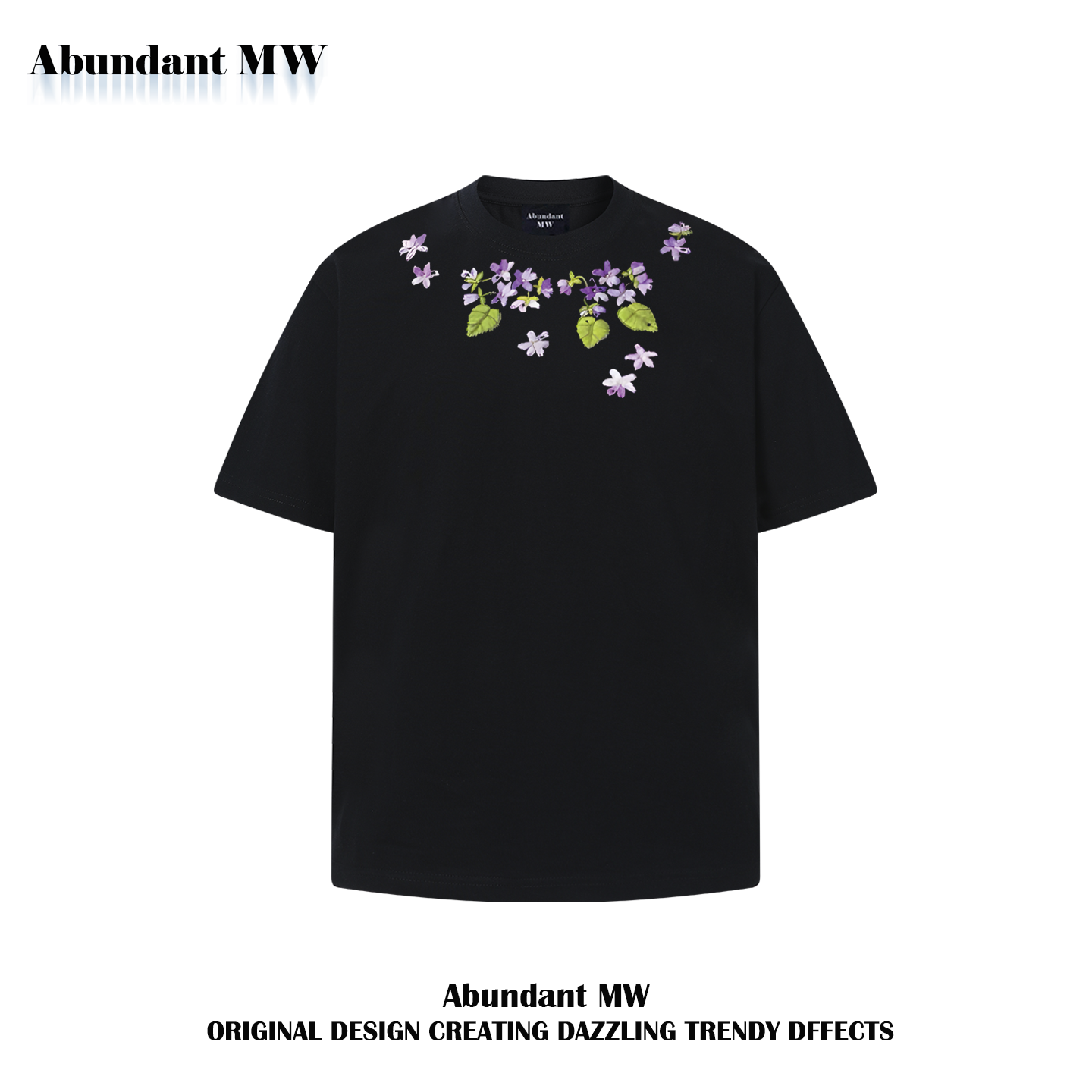Abundant MW花卉设计感短袖T恤男女纯棉宽松百搭情侣纯棉上衣tee