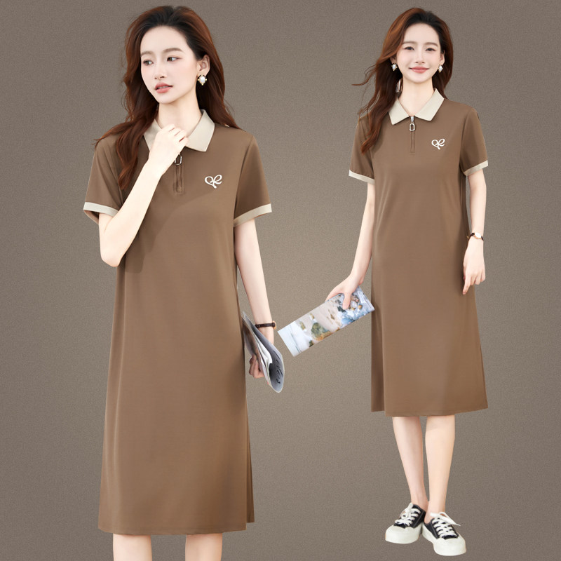 欧美高端大码女装2025夏季新款胖MM休闲显瘦POLO领时尚连衣裙减龄