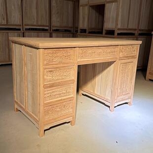 老榆木实木小书桌白茬白胚白坯古典雕花雕刻办公桌中式仿古款