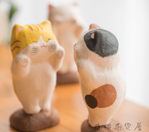 京都陶土龙虎作招福卖萌猫工艺品