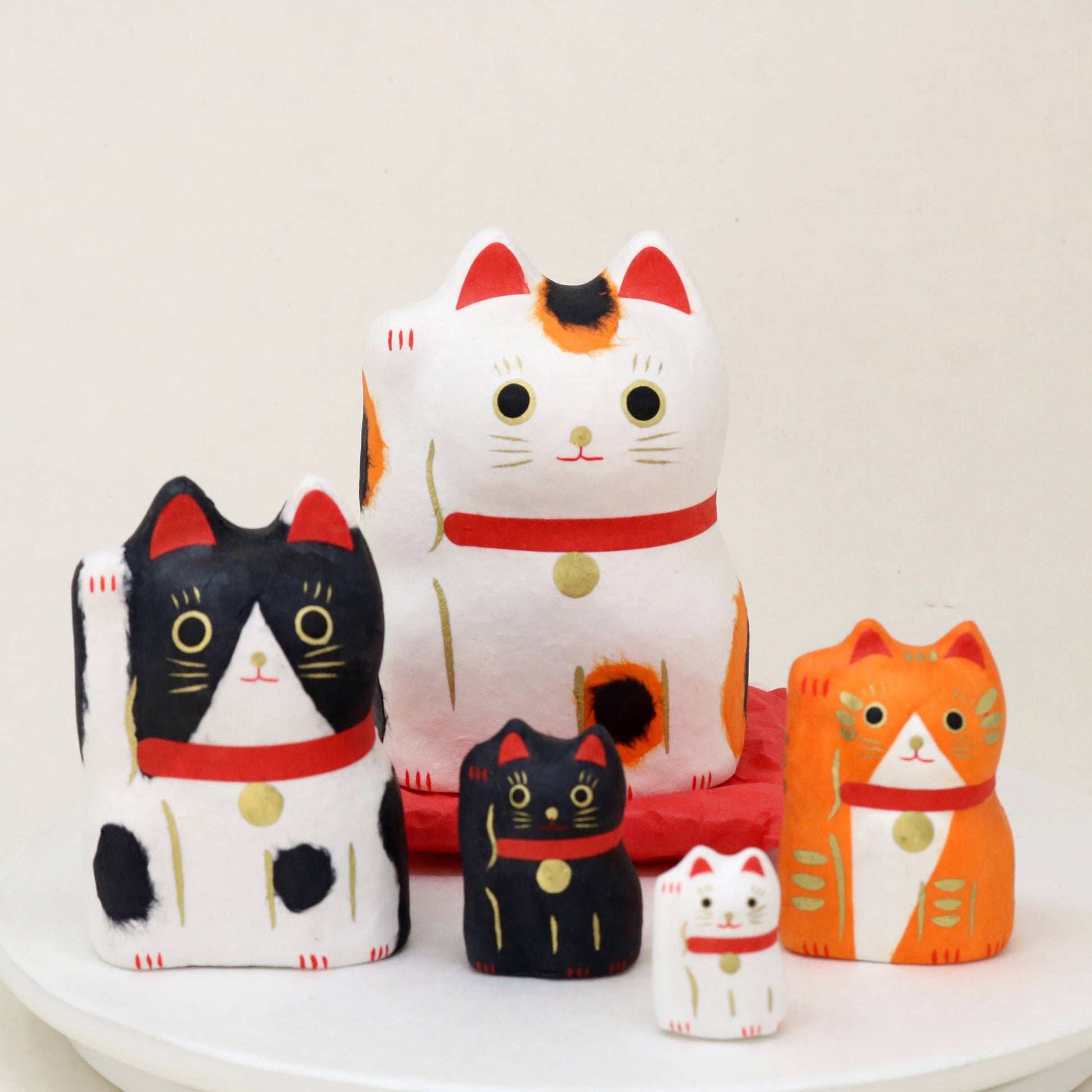 日本高崎一千乃大门屋手工和纸招财猫套娃5只 开业开运新年礼物