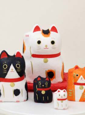 日本高崎一千乃大门屋手工和纸招财猫套娃5只 开业开运新年礼物