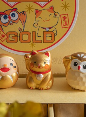 日本进口超萌招财猫小福猫 招福招财开运日式桌面显示器摆饰车载