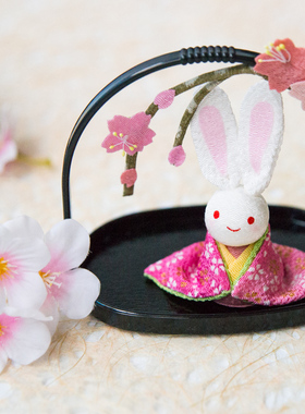日本制龙虎作手工布艺樱花赏月兔