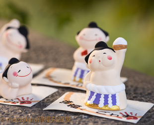 日本进口京都龙虎作陶土工艺品 相扑摆件 卖萌日常送礼圣诞礼物