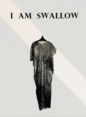 【A/M Swallow】V领桑蚕丝褶皱不规则连衣裙W-1209#700