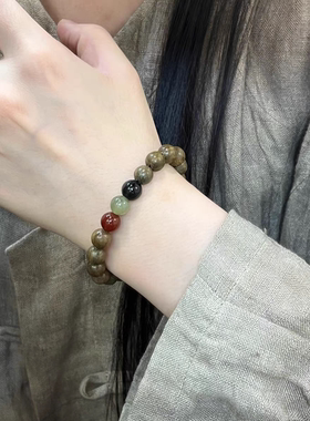 天然绿檀木手串女款黑曜石南红新中式复古木质文玩佛珠手链情侣