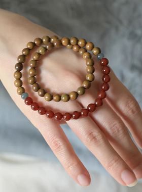天然绿檀木双圈手串女款南红玛瑙手链转运珠闺蜜礼物国风首饰