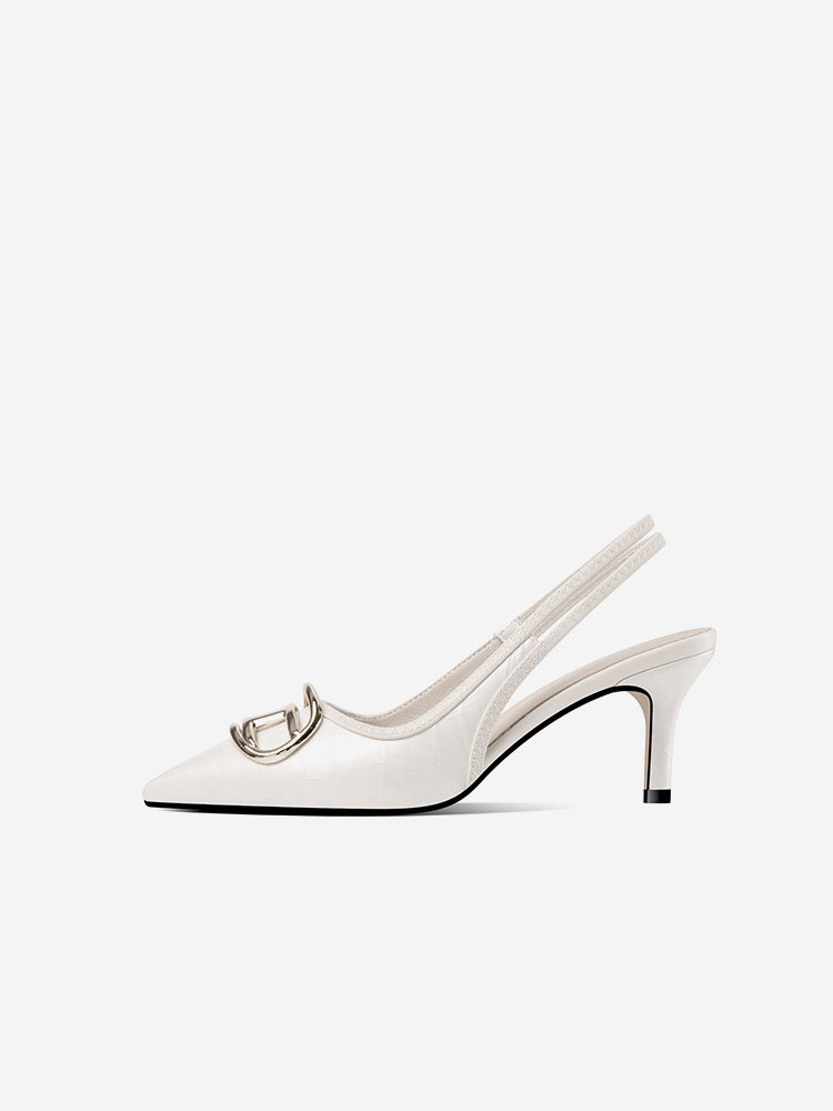 Sandal cao gót mũi nhọn cổ điển phong cách Pháp Sophie, gót nhọn 5-8 cm — Trắng Ngà, Đen
