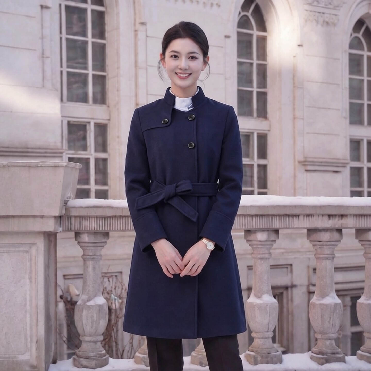 中国移动工作服夹棉加厚呢大衣女