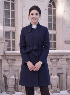中国移动工作服夹棉加厚呢大衣女