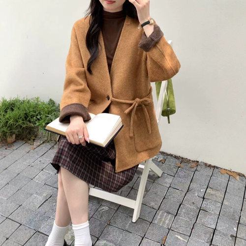 2026秋冬新款双面呢羊毛大衣女士新款百搭手工缝制优雅毛呢外套