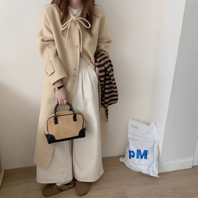 韩系呢大衣系带羊毛双面蝴蝶结