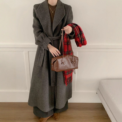 东大门大摆裙垫肩系带双面羊毛大